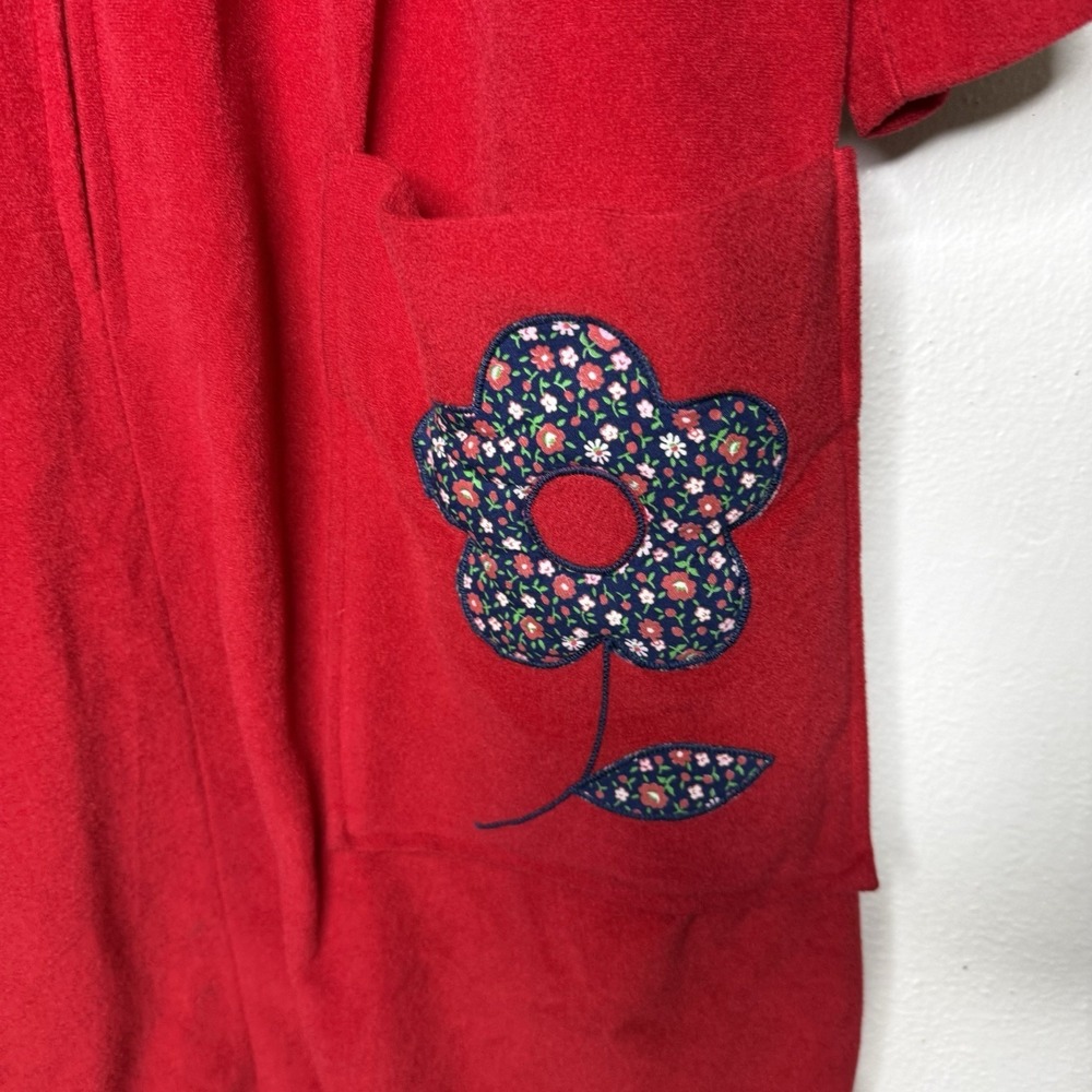 Vintage‎ Models Coat Red Flower Patch Pockets House Coat Zip Front Women's 14 - Picture 4 of 12